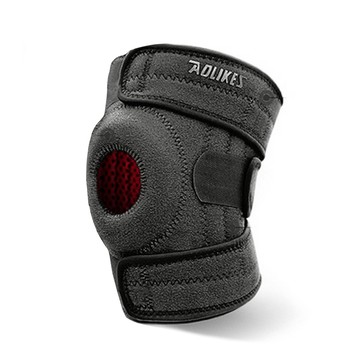 AOLIKES 奧力克斯 彈簧減震防滑加壓運動護膝 左腿  腿圍34~58cm  黑色 + 紅色  1個