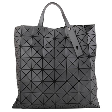 ISSEY MIYAKE  BAOBAO-皮質幾何大方格8x8 手提包(深灰)大/霧面