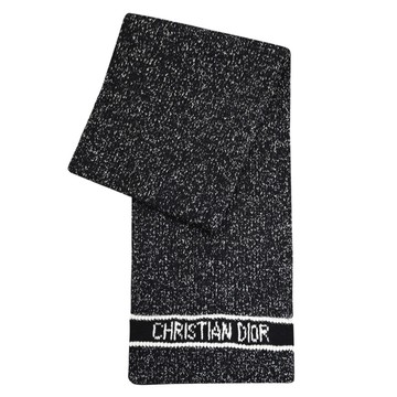 Christian Dior 斑點紋理羊毛混紡針織長圍巾.黑/白