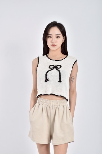 加購優惠(S) 質感針織蝴蝶結背心白色上衣