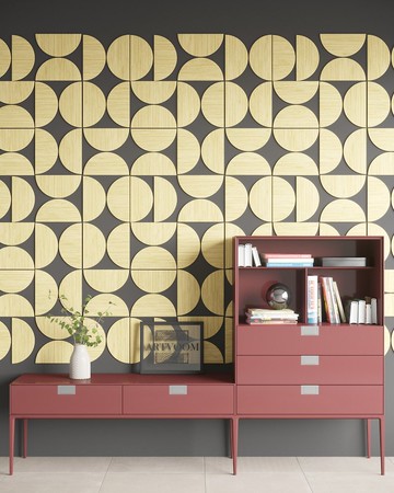 木製半圓貼花牆板抽象牆裝飾木牆藝術