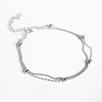 [全純銀.手鍊] 雙層鍊條光珠手鏈【UME】洗澡可戴 不退色手鍊/S925純銀手鍊