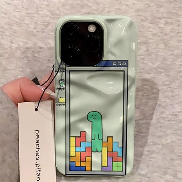 俄羅斯方塊小恐龍適用蘋果17Promax手機殼 iPhone16 15 14 13 12 11 軟殼 隕石殼 波浪保護殼