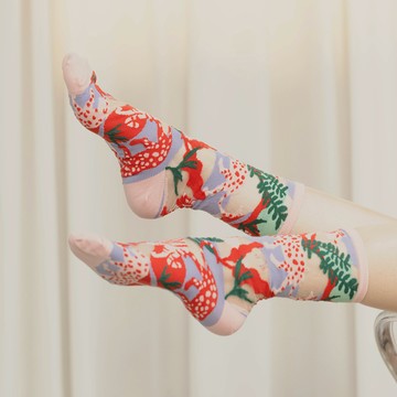 英國 PAPERSELF 森林系列｜初嘗甜酒(紅粉)- 豹透紗中筒襪