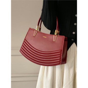 DINGZHIFAN2025新款潮真皮女士紅色手提包新娘包媽媽婆婆結婚禮物