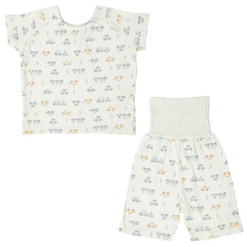 akachan honpo - 短袖家居服 穿衣練習-套頭式 汽車-綠色