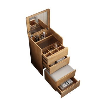 【AOTTO】免組裝實木質感收納梳妝檯-附椅(化妝桌 化妝檯 梳妝桌)原木色