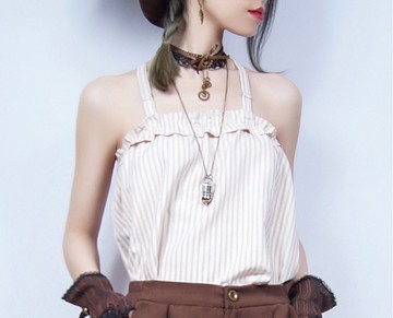 蒸汽朋克 Mr.Yi s Steamland 夏季滌棉 白咖條紋 吊帶上衣