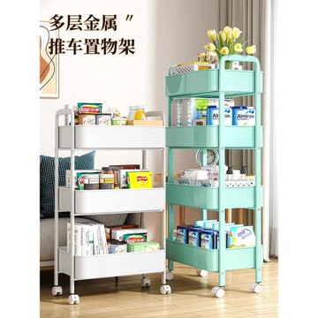 可移動小推車置物架鐵藝帶輪書架學生宿舍書本兒童零食多層收納架
