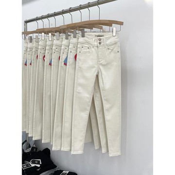 xmier米白色加絨高腰牛仔褲女合集緊身顯瘦鉛筆褲九分煙管直筒褲