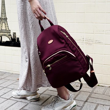 輕盈紓壓雙側拉鍊防盜後背包(小款)-勃根地紅