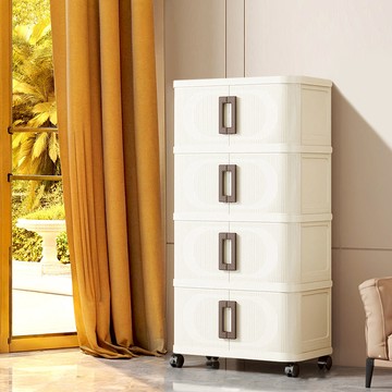 40面寬拉門式摺疊四層收納櫃-附滑輪 兩款可選 024473 40面寬 四層-透黑面板