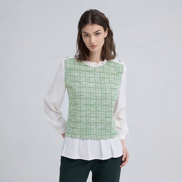 ILEY伊蕾 小香風毛呢拼接造型上衣(白；M-XL)