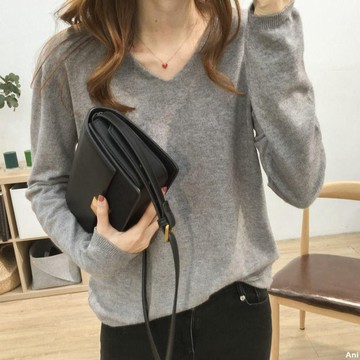 韓系 熱銷🎀多色可選寬鬆顯瘦V領素色簡約百搭ins韓版減齡針織衫女長袖打底衫百搭上衣女