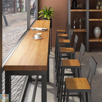 美式酒吧臺簡約小戶型餐桌窄桌子長條高腳桌奶茶店吧臺桌椅組合