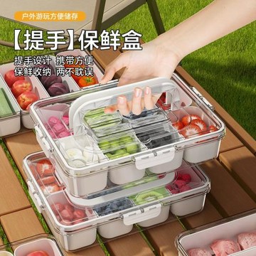 跨境手提保鮮盒外出野餐大容量食品便當盒便攜式水果收納密封盒子