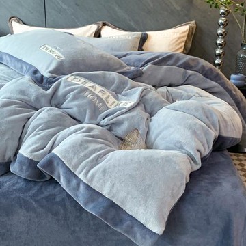 歐式高級感牛奶絨被套四件套冬季雙面加絨珊瑚絨被罩加厚保暖床單