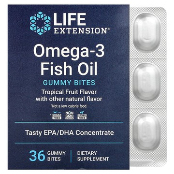 Life Extension, Omega-3 魚油軟糖零食，熱帶水果味，750 毫克，36 粒