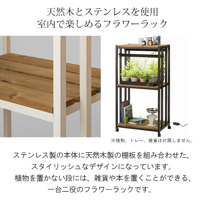 限定モデル utilityfactoryタカショー Takasho 植物育成ライト付 用具棚 グリーントラッグ 3段 LGT-03BR ブラウン  奥行44×高さ125×幅67.5cm