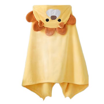 愛北鼻 兒童珊瑚絨連帽浴巾 橘黃色 柔軟吸水 卡通造型  1條