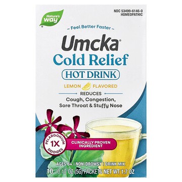 Nature's Way, Umcka®，着涼緩解，舒緩熱混合飲品，6 歲以上，檸檬味，10 包，每包 0.17 盎司（5 克）