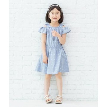 出口日本夏裝新款女童短袖露肩連衣裙 淑女文藝范純棉格子長裙