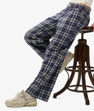 Superdry Women's Cotton Check Elastic Trousers Navy Size: 4