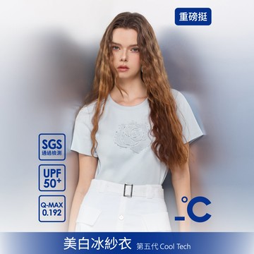 SO NICE【第五代美白冰紗系列】小香風珍珠立體山茶花修身抗曬涼感上衣