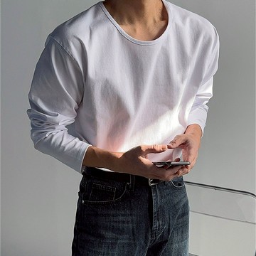 正韓純棉輕柔彈力素色U領長袖T恤 4色 YUPPIE 預購商品 0224