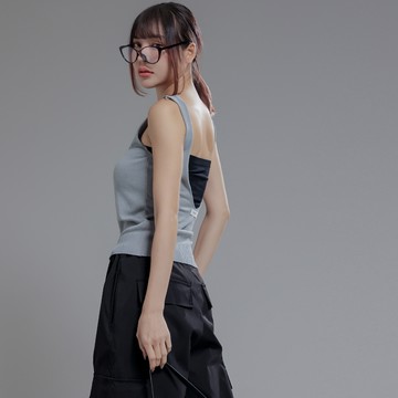 露背標籤造型針織背心-灰【KT223820】