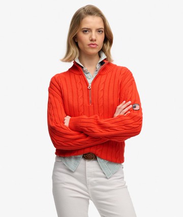 Superdry Women's Slouchy Cable Half Zip Jumper Orange Size: 6