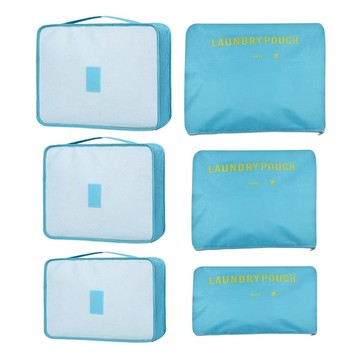U-mop 旅行收納袋六件組  藍色  衣物包L 40x30x14cm 衣物包M 30x20x11cm 衣物包S 30x27x12cm 平口袋 26x17cm 洗漱包M 28x26cm 洗漱包L 34x27cm