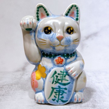 【青藤福運】日本清水燒招財貓 | 花結晶 銀藤 体花 健康 右
