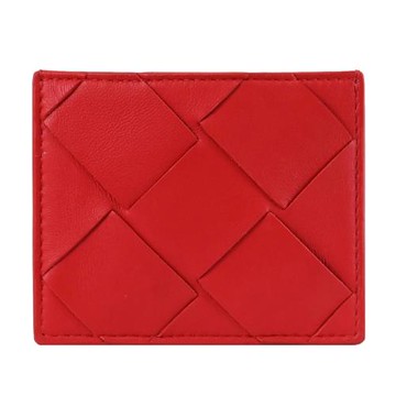BOTTEGA VENETA 581470 寬版大編織羊皮隨身名片卡夾.紅