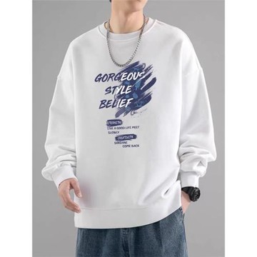 2025新款純棉加絨加厚圓領衛衣無帽男生秋冬季寬松保暖春款上衣服