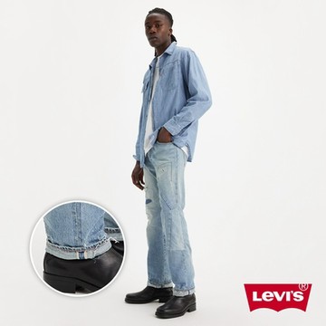 Levis 男款 501經典原創直筒牛仔褲 / 破壞補釘淺色水洗 /赤耳面料 熱賣單品