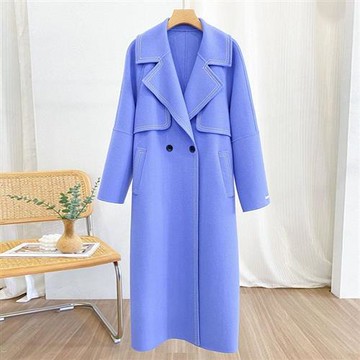 【米蘭精品】毛呢外套羊毛大衣-雙面手縫長款翻領女外套3色74dc34