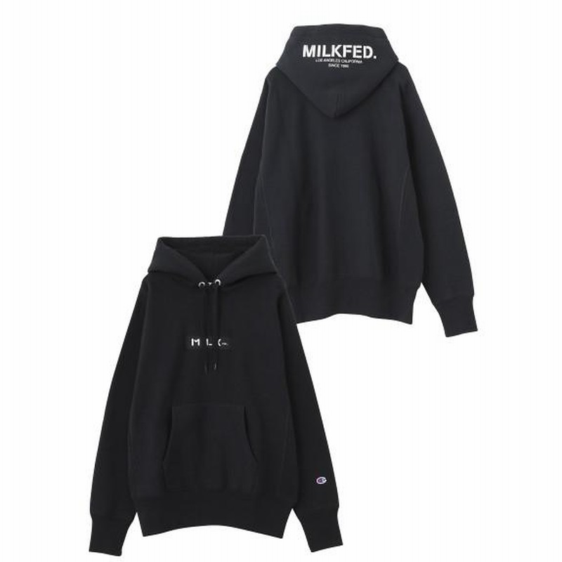 パーカー スウェット チャンピオン ミルクフェド MILKFED x CHAMPION SWEAT HOODIE レディース 黒 秋冬 ブランド ロゴ MILKFED. パーカー MILKFED.xCHAMPION SWEAT HOODIE レディース