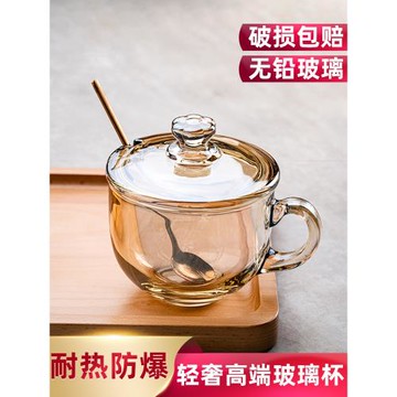 水杯玻璃杯帶把手帶蓋耐高溫無鉛喝水杯家用女高顏值燕麥早餐杯子