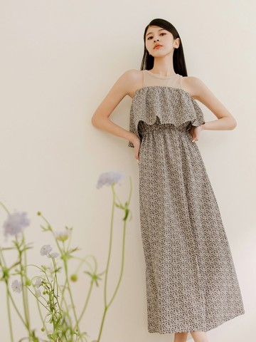 涼爽平口鬆緊收腰長洋裝