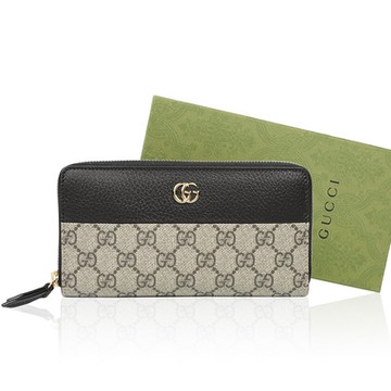 GUCCI Petite Marmont經典雙G緹花紋ㄇ字拉鍊長夾-黑色