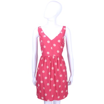 RED VALENTINO 桃紅色圓點V領無袖洋裝
