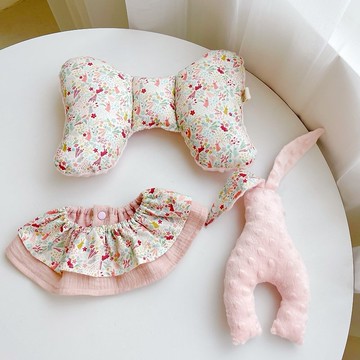 粉薄荷草兔彌月禮盒三件組天使枕圍兜安撫兔兔 新生兒禮物滿月禮