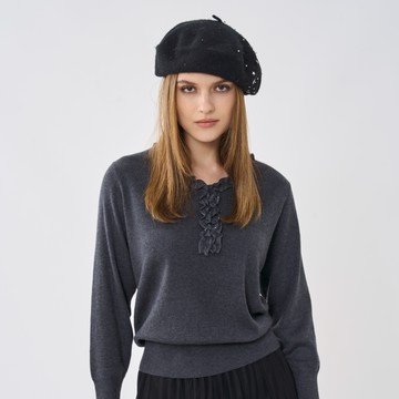 CLL巧玲瓏 微光織錦羊毛針織上衣(灰色) 5148421