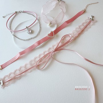 現貨實拍✿東大門同款PINK優雅款 晶亮粉愛心十字架項鍊 串珠頸鍊 珍珠頸鍊 粉蕾絲頸鍊 雙層項鍊 花朵項鍊~999