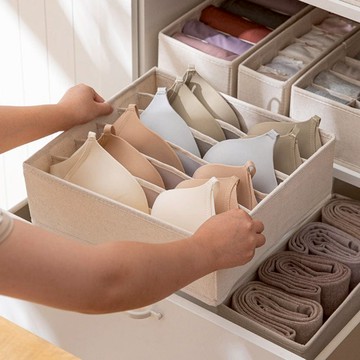 布質衣櫃抽屜用衣物分類收納盒(30cm面寬)-3入-多款可選 6分隔
