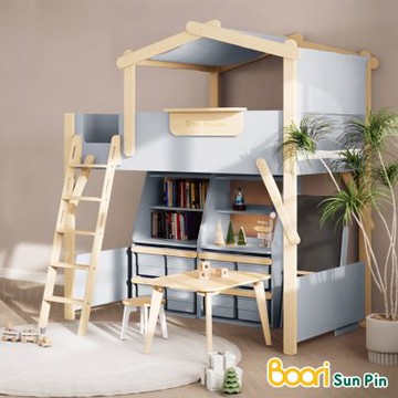 【Boori】澳洲版芙瑞斯加長樹屋掛梯高架床‧幅221cm(藍莓色)