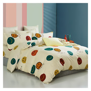 藍貓BlueCat 台灣製造銀離子抗菌 親膚舒適  7尺  微微一笑  床包 + 薄被套