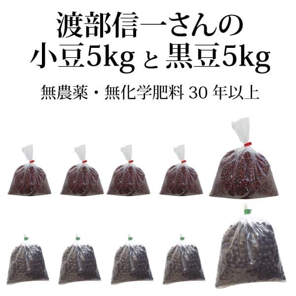 北海道産 無農薬 小豆・黒豆 渡部信一さんの小豆約5kg（約1kg×5個）＋黒豆約5kg（約1kg×5個） 無農薬・無化学肥料栽培30年の美味しい小豆と黒豆