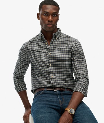 Superdry Men's Premium Check Oxford Shirt Navy Size: L